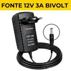 Fonte 12V 3A Bivolt Estabilizada Fita Led Câmera Cftv