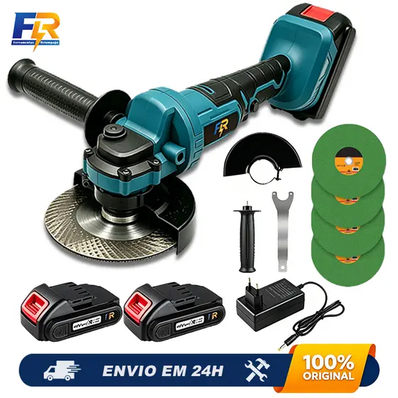 Esmerilhadeira Lixadeira Portátil 100mm 48V para Reformas com 2 Baterias e 4 Discos