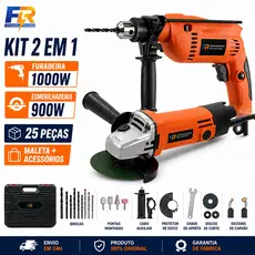 Kit 2 em 1 Furadeira Parafusadeira 1000W + Esmerilhadeira Lixadeira 900W 25 Peças, Maleta e Acessórios Completos