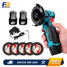 Mini Esmerilhadeira Angular Sem Fio 12V Recarregável com 2 Baterias + 5 Discos Corte Lixamento Polimento Portátil