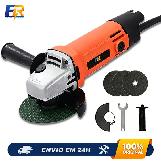 Esmerilhadeira Angular 900W 115mm 110/220V Corte Lixamento Polimento Kit Discos Serralheria Reformas