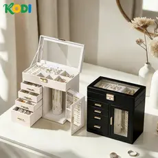 Porta-Joias Luxuoso de Couro Grande - Organizador com Divisórias para Joias-Q21/Q22