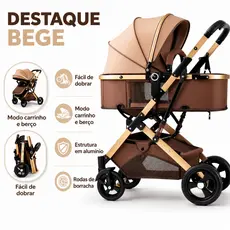 Carrinho de Bebê 2 em 1 Dobrável Reversível com Moisés Capota Ajustável Amortecedor