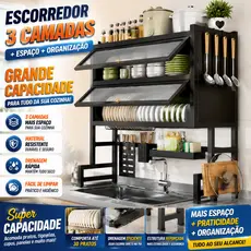 Escorredor de Louça 3 Níveis com 2 Portas Rack de Pia para Pratos