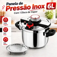 Panela de Pressão Inox 304 6L 100kPa para Indução e Gás com Pegador de Alimentos Cozimento Rápido