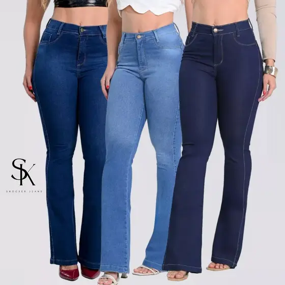 Calça Flare Feminina Jeans Premium Empina Bumbum Com Elastano Cintura Alta