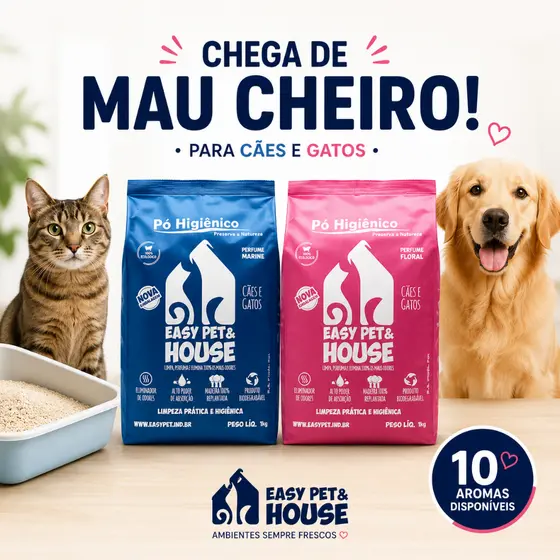 Pó Higiênico para Gatos e Cachorro Easy Pet & House 1kg Elimina Odores 10 Aromas Biodegradável Areia