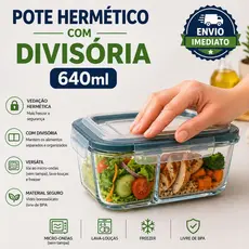 Pote Hermético Vidro Resistente Borossilicato Com Divisória 640ML Marmita Microondas Para Alimentos Fitness Praticidade