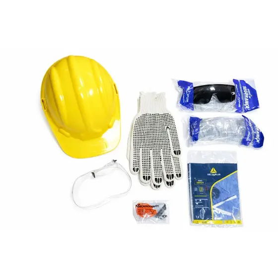 Kit Obra Epi Capacete Com Jugular Óculos Luva Máscara Protetor Auricular Pedreiro Proteção Completa