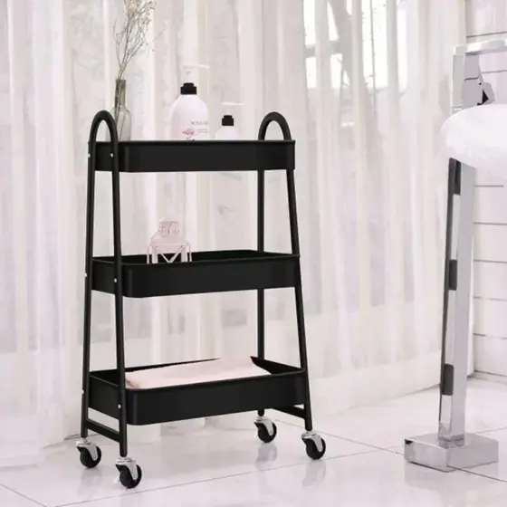 Prateleira Metal Rodinhas Rack Fruteira Temperos Perfumes Organizador Preto Cozinha Banheiro Forte