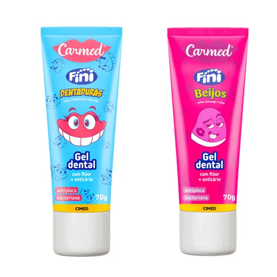 Kit Gel Dental Carmed Fini Beijos + Dentaduras 70g Cimed Original