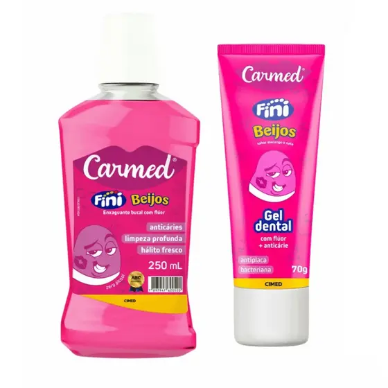 Kit Enxaguante Bucal e Gel Dental Carmed Fini Beijos original
