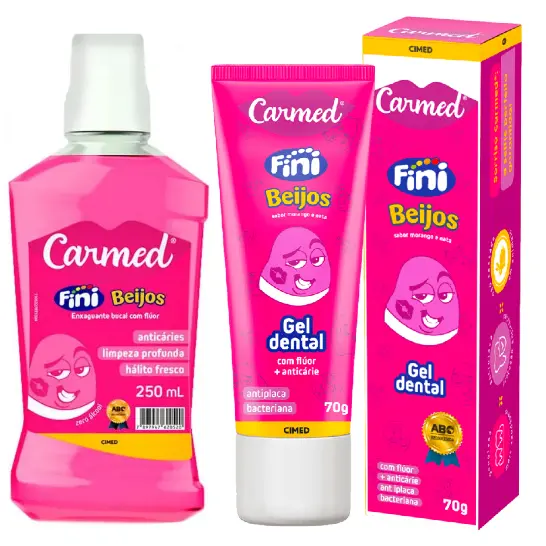 Kit Enxaguante Bucal e Gel Dental Carmed Fini Beijos