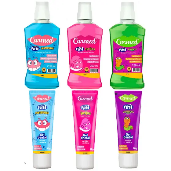 Enxaguante Bucal Gel Dental Hidratante Labial Carmed Fini Minhocas, Dentaduras, Beijos Cimed