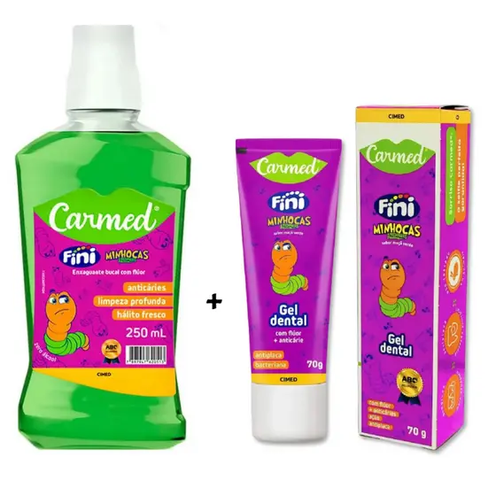 Kit Carmed Enxaguante 250ml + Gel Dental 70g Fini Minhocas