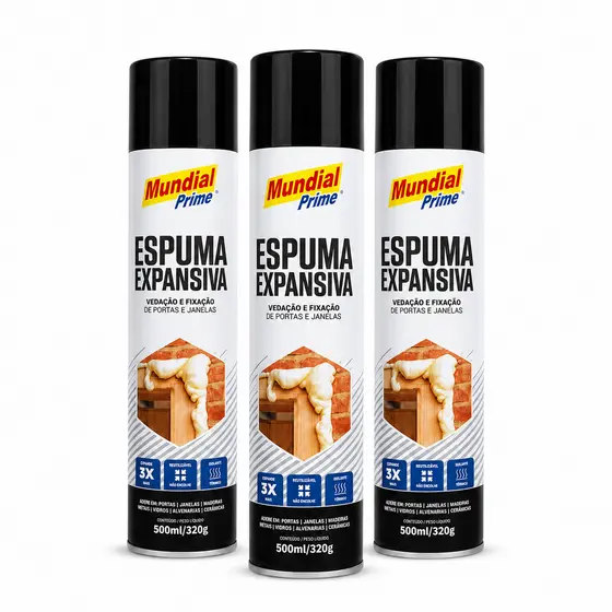 Kit 3 Espuma De Pu Expansiva Mundial Prime 500ml Unidade