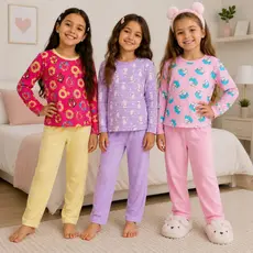 Pijama Infantil Menina Inverno Manga Longa Quentinho Tamanho 2 ao 8 Anos | Pijama Inverno Menina