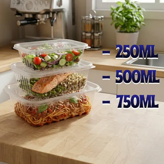 Marmita Pote 250/500/750ml 24un Plástico Descartáveis | Vai ao Freezer e Micro-ondas |