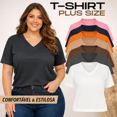 Blusa Plus Size Feminina Gola V Camiseta Básica 100% Algodão