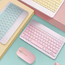 Kit Teclado e Mouse Sem Fio Bluetooth Colorido Macaron recarregavel PC iPad Tablet Notebook smartphone