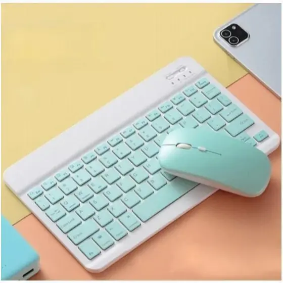 Kit Teclado e Mouse Sem Fio Bluetooth Colorido Macaron Portátil Para PC iPad Tablet Notebook