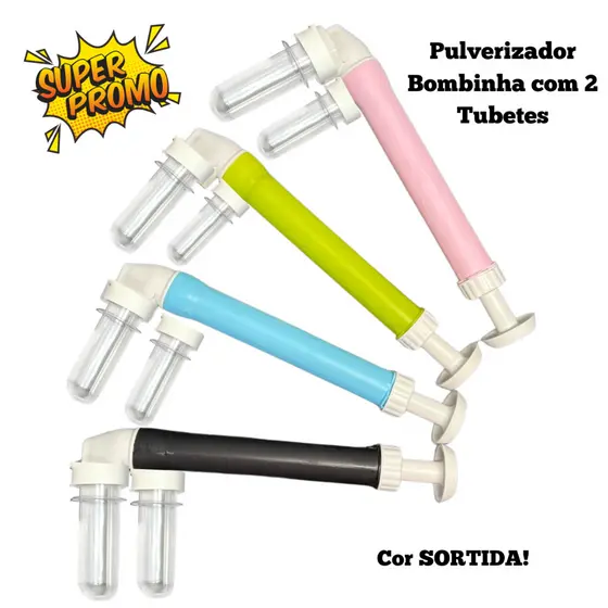 Pulverizador Bombinha com 2 Tubetes Cores Sortidas Enviado Aleatório Para Glítter Pó e Confeitaria