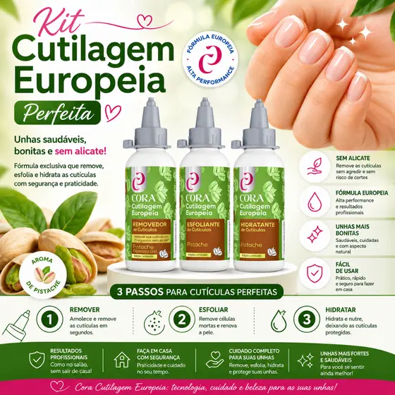 Kit Cutilagem Europeia Pistache Manicure Gel Express Remove Cuticula Sem Alicate Profissional Cora