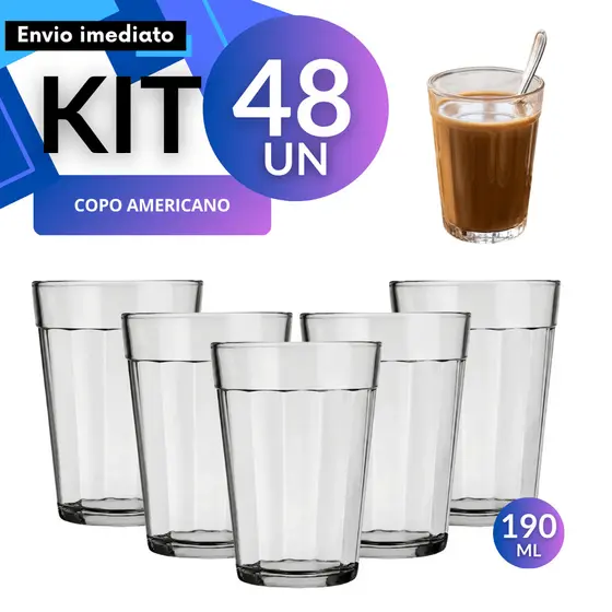 Kit 48/24 Copo Americano 190ml Nadir Vidro Original Clássico Vintage Alto Giro Restaurante Bar