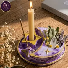 Altar Lunar: Porta-Vela, Incensário e Cristais 🌙 (Sob encomenda)⭐️