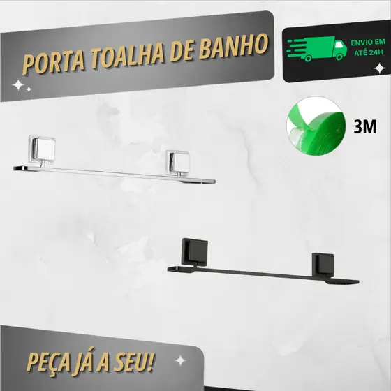 Toalheiro Porta Toalha de Banho - Fixação Dupla Face 3M Sem Furos - Arthi