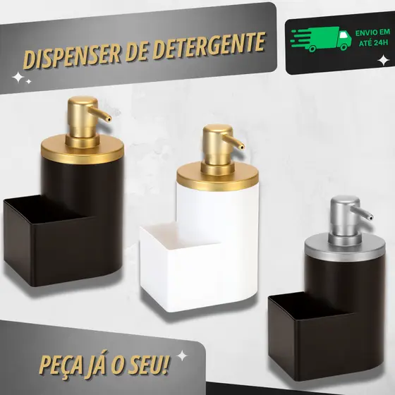 Dispenser de Detergente 600ml - Sistema de Pressão e Suporte para Bucha - Arthi