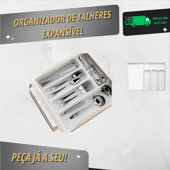 Organizador Porta Talheres Gaveta Para Cozinha Com Extensor - Arthi