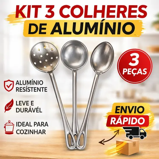 Kit Colheres de Alumínio 30cm Resistente Cozinha domiciliar Industrial Restaurante Utensílio Cozinha