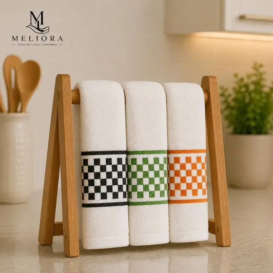 Kit 3 Panos de Prato Jacquard Premium 45x70cm Algodão Atoalhado Felpudo Alta Absorção Luxo