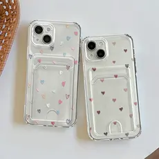 Capa Para iPhone 13 11 12 14 15 16 17 Pro Max Transparente Silicone Anti-choque Capinha Card Case Amor