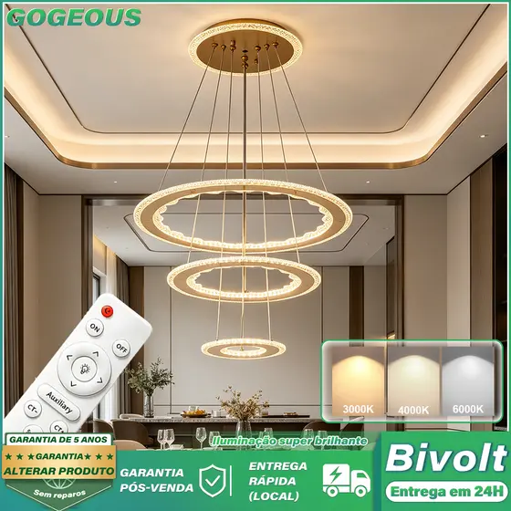 110V-220V Lustre De Teto Para Sala De Jantar LED 3 Cores Luminaria Para Teto Sala Luxo Nórdico