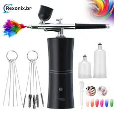 Kit Aerógrafo Profissional Portátil Recarregável Sem Fio USB para Maquiagem, Unhas e Artesanato