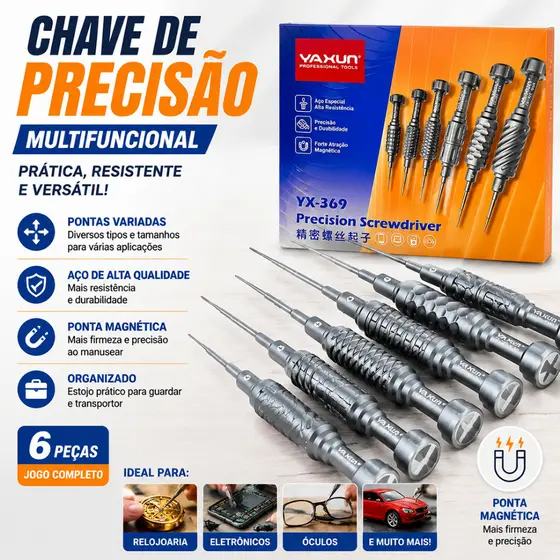 Chave De Fenda Profissional Kit 6 Em 1 De Alta Precisão Magnética