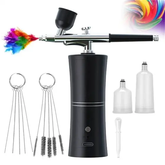 Kit Aerógrafo Recarregável com Compressor Sem Fio Mini Portátil Profissional