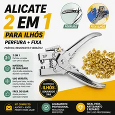 Alicate 2 Em 1 Aplica Ilhós E Vazador +100 Ilhós Incluídos