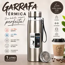 Garrafa Térmica Inox 1000ML com Infusor Parede Dupla para Água e Café