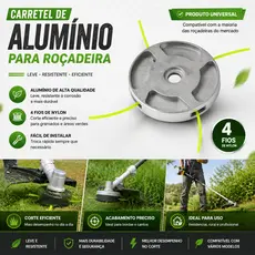 Carretel Metálico Magnésio Roçadeiras Universal 4 Fios Nylon 1 polegada
