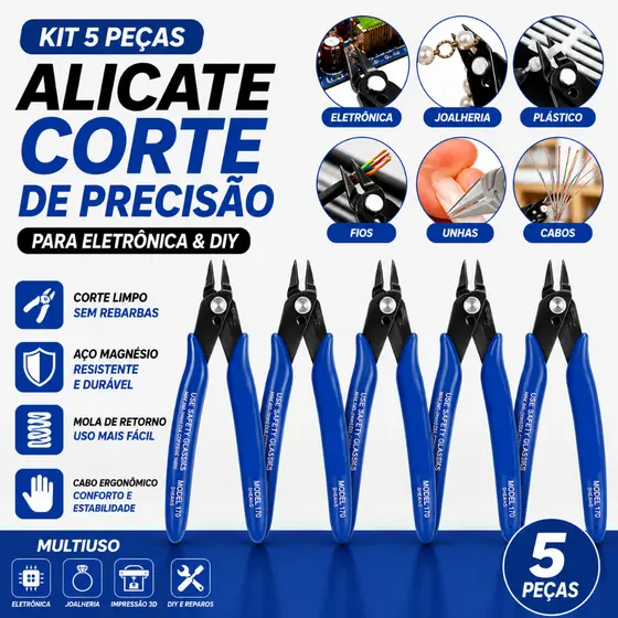 Kit De 5 Alicates E Descascadores De Corte Nivelados Diagonais De Precisão