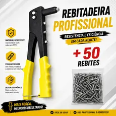 Rebitadeira Manual Profissional 9,5" 24cm Alicate Rebitador 4 Bicos + 50 Rebites