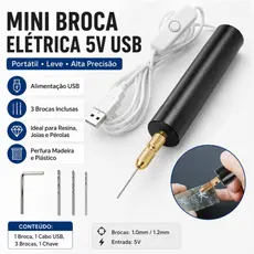 Kit Mini Furadeira Elétrica Manual 5V USB, Broca Rotativa Portátil para Artesanato e Precisão