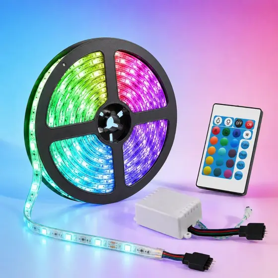 RGB LED Strip 3528 5m 300 Leds Controle Remoto Decoração Sala Quarto Loja