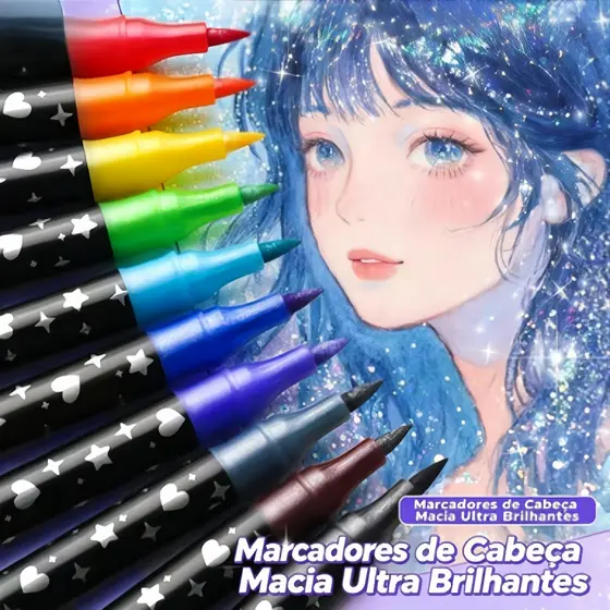 Caneta Marcadora Glitter Ponta Dupla Ideal para Crianças Desenhar