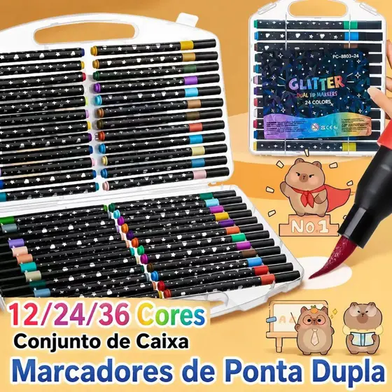 Caneta Marcadora Glitter Dupla Ponta,Arte, Escola, Planner, Desenho