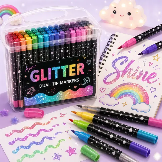 Marcador Duplo Brilhante para Desenho Infantil