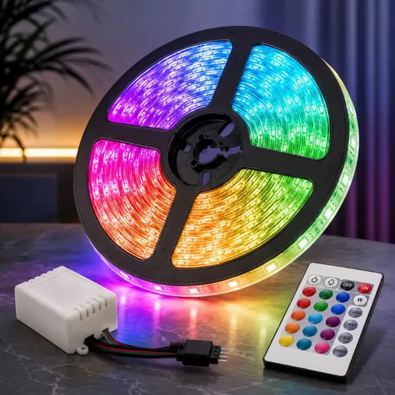 Faixa LED RGB 3528 5m Com Controle Remoto Ou Sem Fonte De 12V Para Quarto E TV